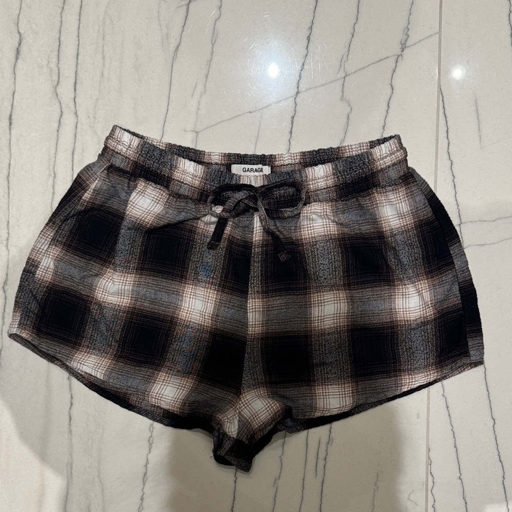 GARAGE - Brown White Plaid PJ Shorts (cotton) (US XS) (cheeky)
